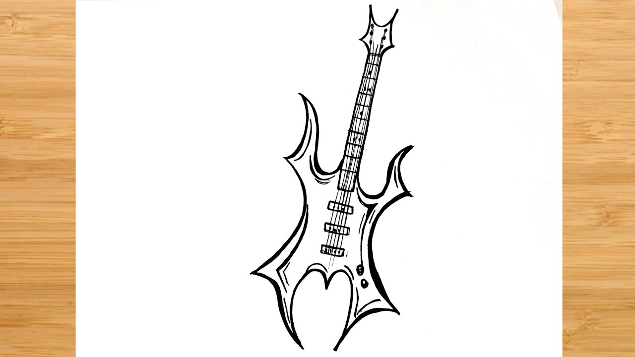 How to Draw a Cool Electric Guitar Step by Step | Easy Guitar Drawing ...