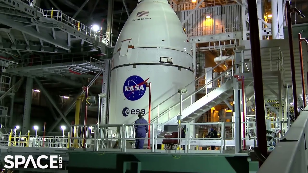 Video till Kolla in Artemis 1 Orion-kapsel på en SLS-raket