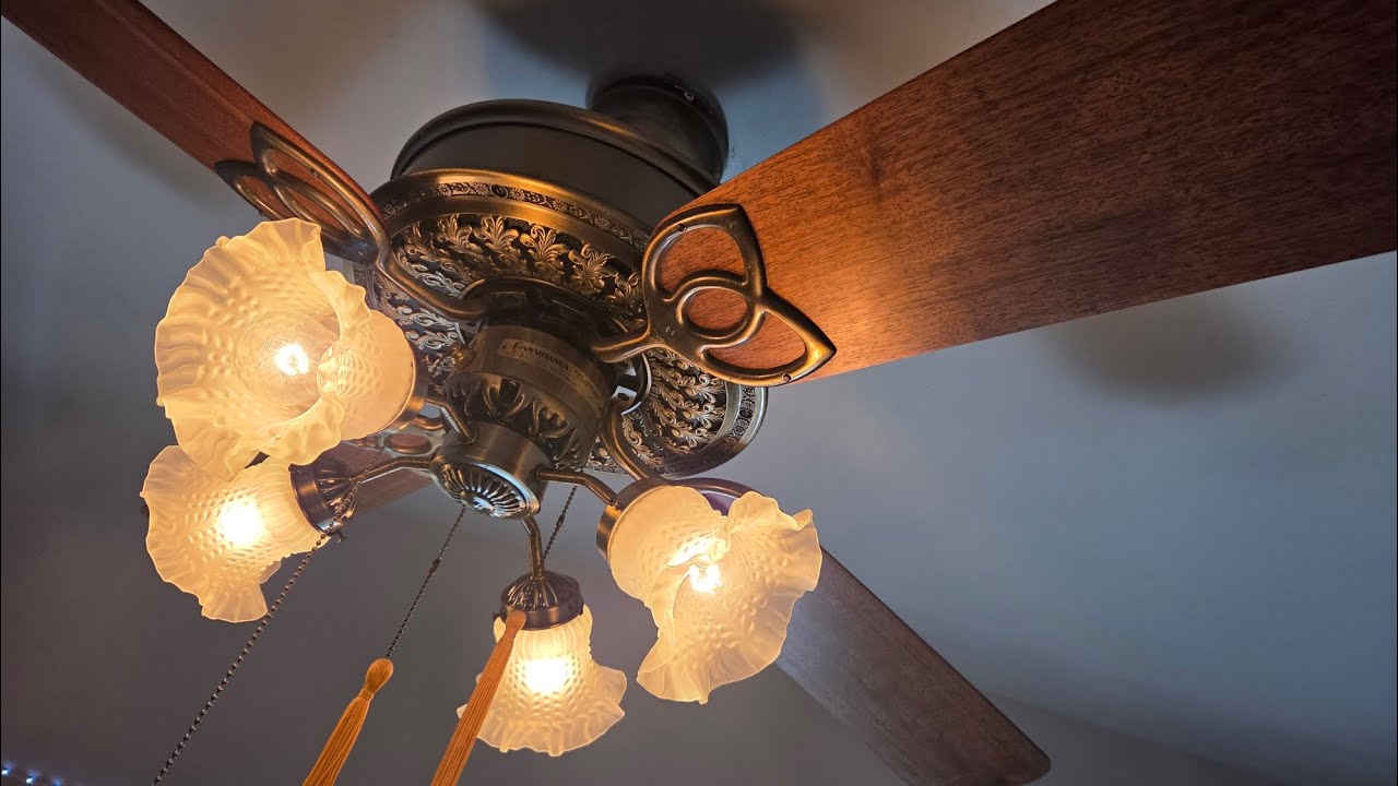 Casablanca Victorian 52" Ceiling Fan in Antique Brass (ceiling demonstration)