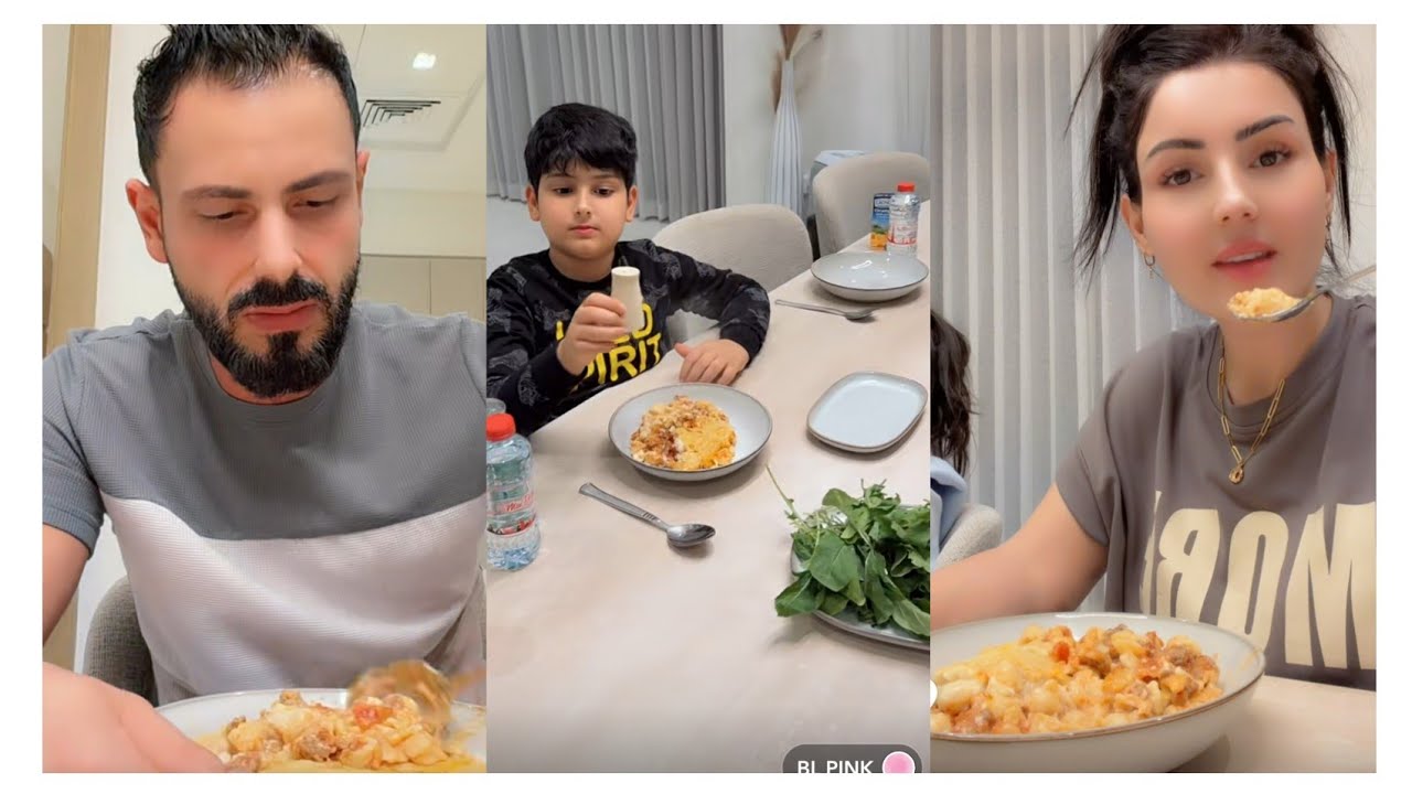 نور وعصام 🥰 عشانا ليوم خورافي معكرونه باشاميل 