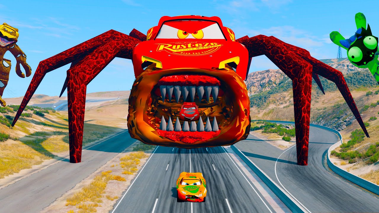 LIVESTREAM: Lightning McQueen vs HEAD EATERS! Spider-Legged Monster Escape Chaos in BeamNG.Drive!