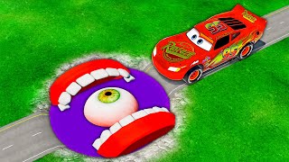 🌈 Lightning McQueen VS Giant Gums PIT VS Big & Small Long Pixar Cars - BeamNG.drive
