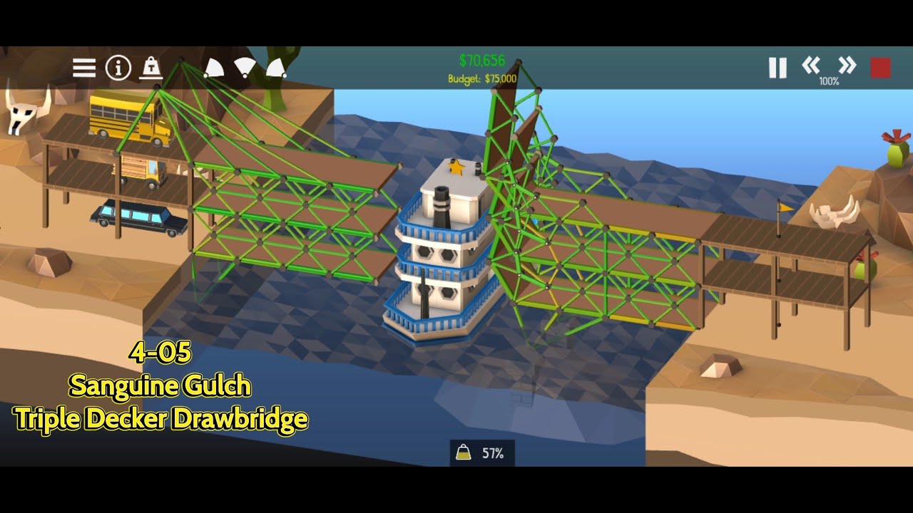 Poly Bridge 2 - Sanguine Gulch - Triple Decker Drawbridge (4-05) - YouTube