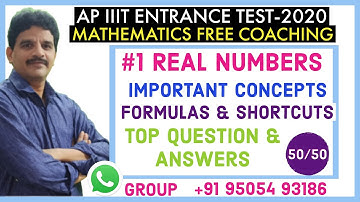 AP IIIT ENTRANCE TEST-2020 FREE COACHING- #1 REAL NUMBERS - Basics, Formulas, TOP Question & Answers