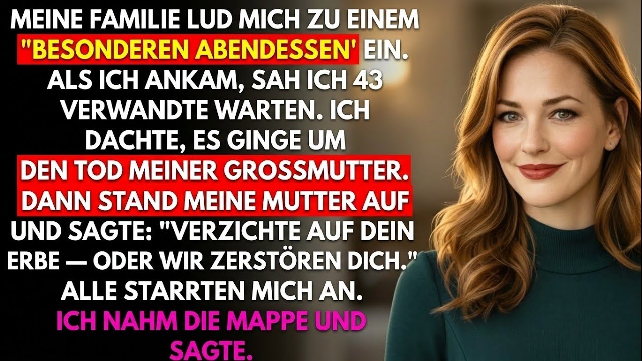 Ich saß im Restaurant und wartete auf das Vermächtnis meiner Großmutter, als ich plötzlich merkte, dass 43 Familienmitglieder mich anstarrten, als wäre ich die Angeklagte. Meine Mutter saß am...