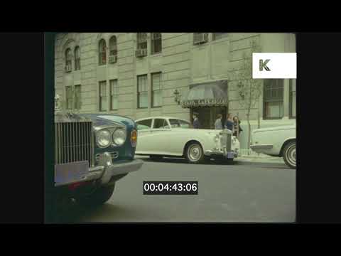 1980s-rolls-royce-outside-luxury-hotel,-new-york,-35mm