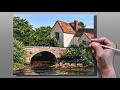 Acrylic Painting Country House Bridge Landscape / Correa Art