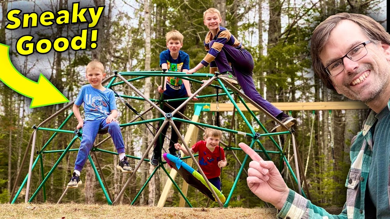 ВЕСЕЛЬЕ на заднем дворе – всё в одном! 3-метровый купольный альпинистский комплекс и качели Hapfa...