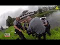 Rescuers Form Human Chain To Rescue Woman Trapped In Car In Pond
