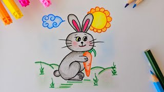 Drawing a colourful cute rabbit for kids in 5 min