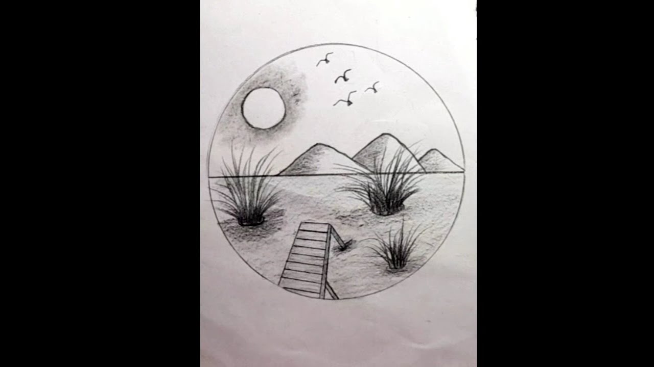 How To Draw a Landscape Scenery Drawing with circle - YouTube