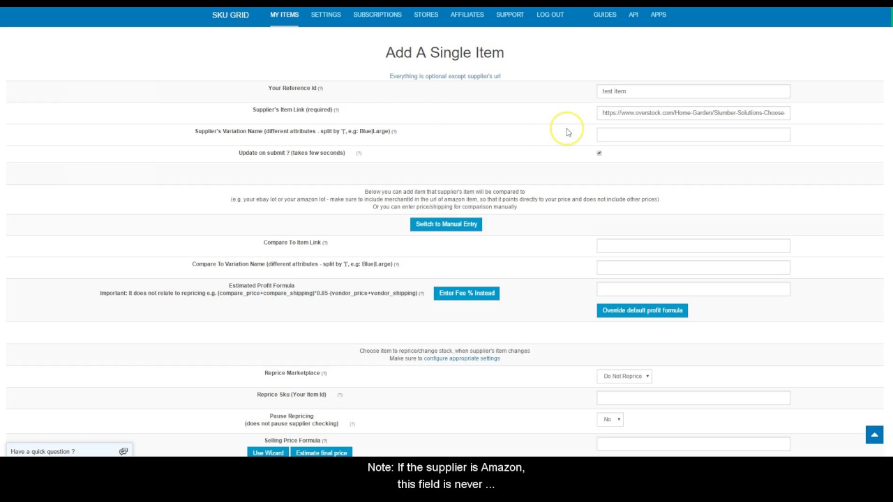 Sku Grid for eBay Sellers How to Add a Single Item into Sku Grid