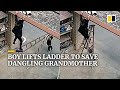 Chinese boy lifts ladder to save dangling grandmother