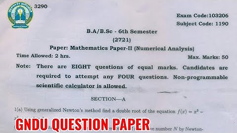 Gndu BA / Bsc 6th Semester Mathematics Question Paper | Bsc 6th Semester Mathematics Question Paper