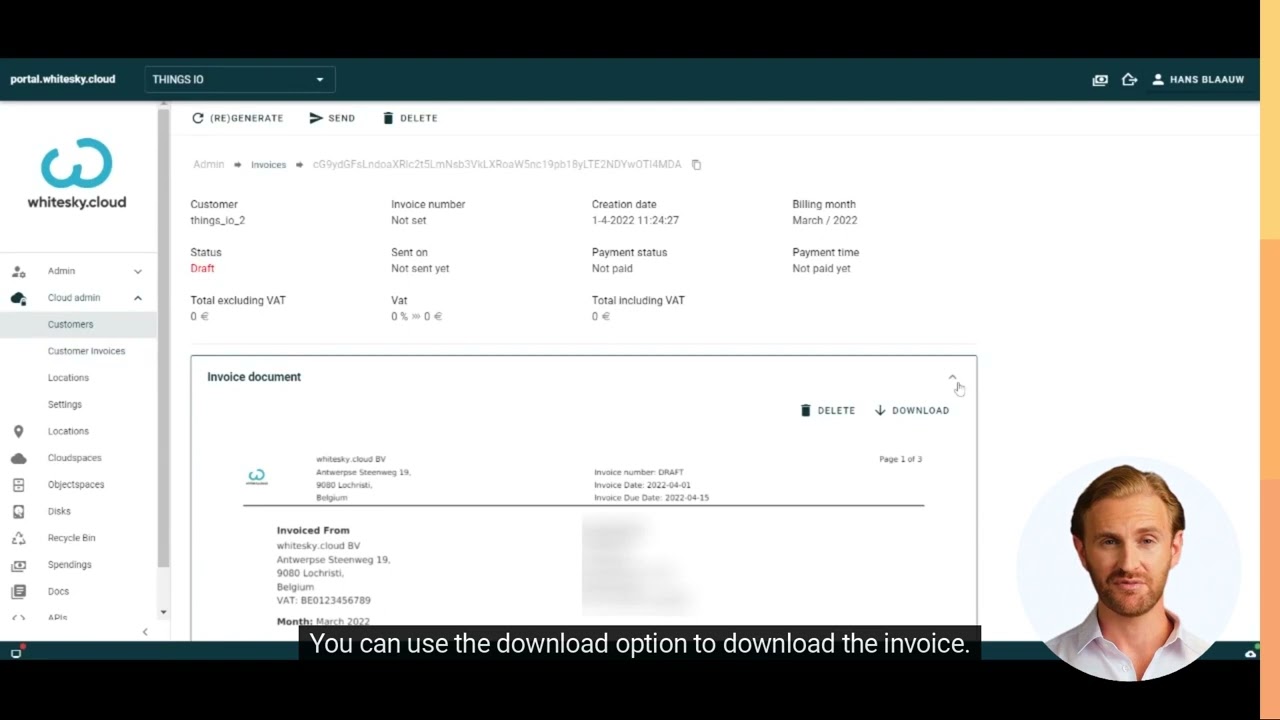 Invoicing in whitesky.cloud portal for MSP's.