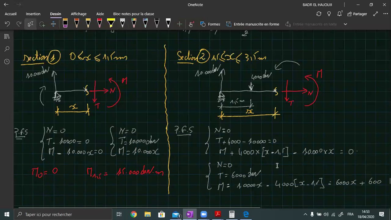 RDM : Exemple 1 diagrammes NTM ( effort normal tranchant , moment ...