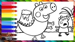 Desenhar e Colorir Peppa Pig Fugindo do Dinossauro George Pig 🐷🦖🌋 Desenhos para Crianças screenshot 3