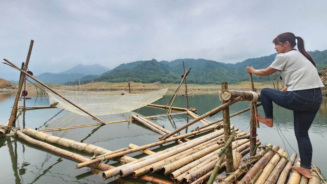 How to make a giant trap to catch fish floating on the lake surface of ...