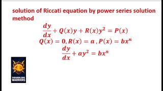 solution of Riccati equation by power series solution method