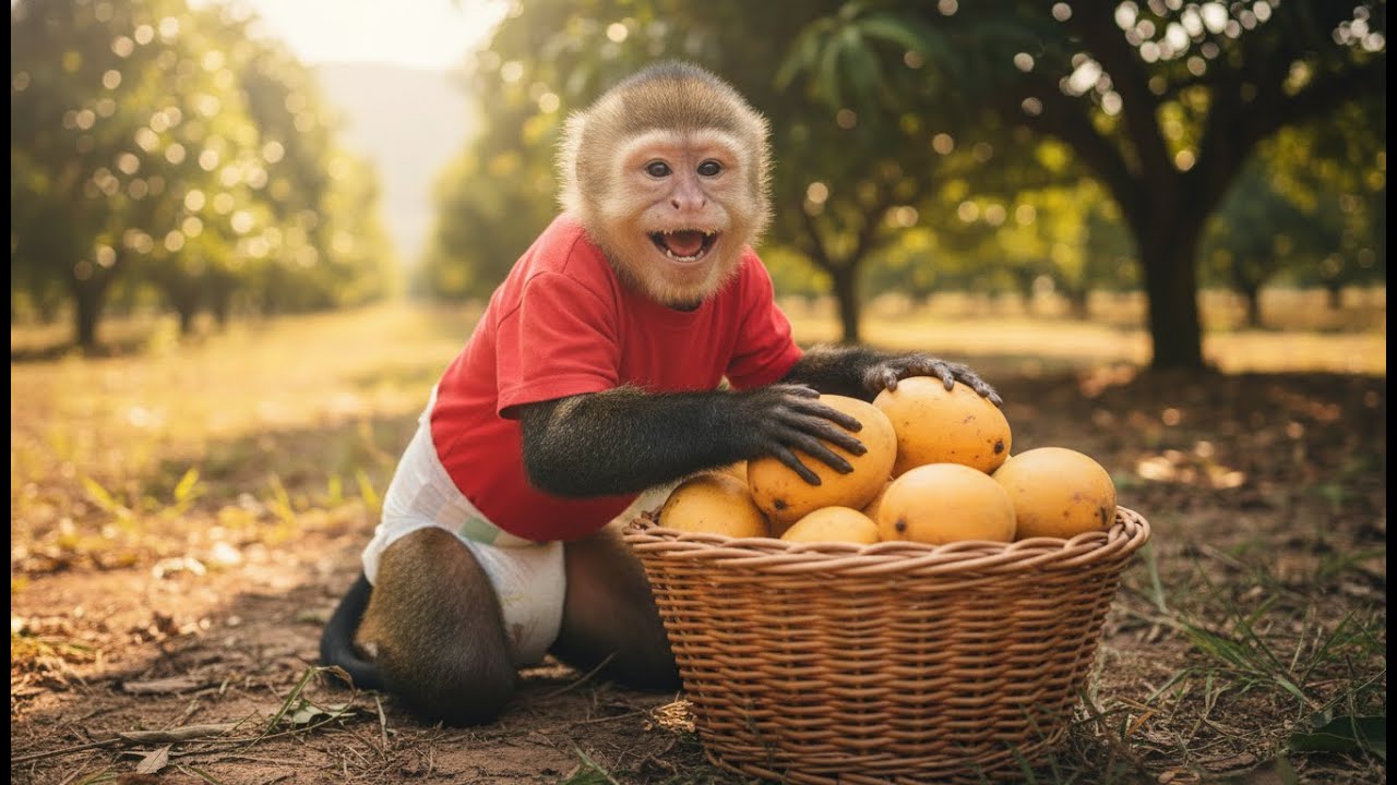 The Monkey Farmer | Rubi’s drives his orange Kubota tractor, Mango Harvest Adventure 🍋🐵✨Peaceful Day