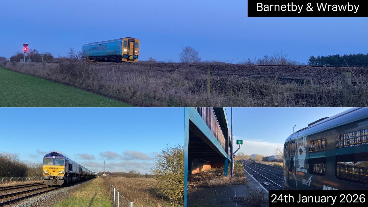 Поезда на станциях Барнетби и Вроуби-Джанкшен (24.01.2026)