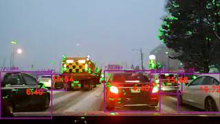 Snowing conditions - SSD Object Detection, Tracking points and rough Distance estimation