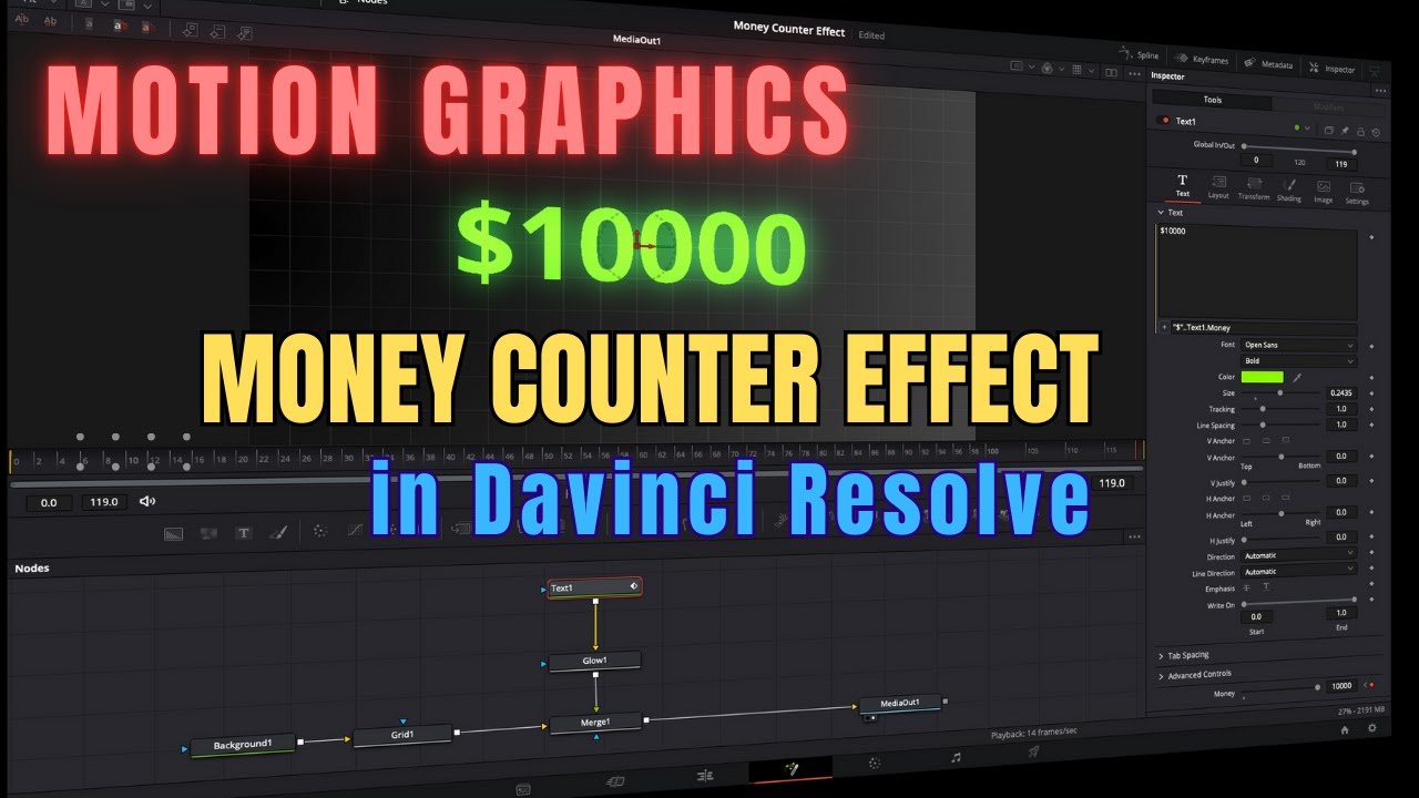 Motion Graphics Class2 || Money Counter Effect in Davinci Resolve || TejaswiEdits