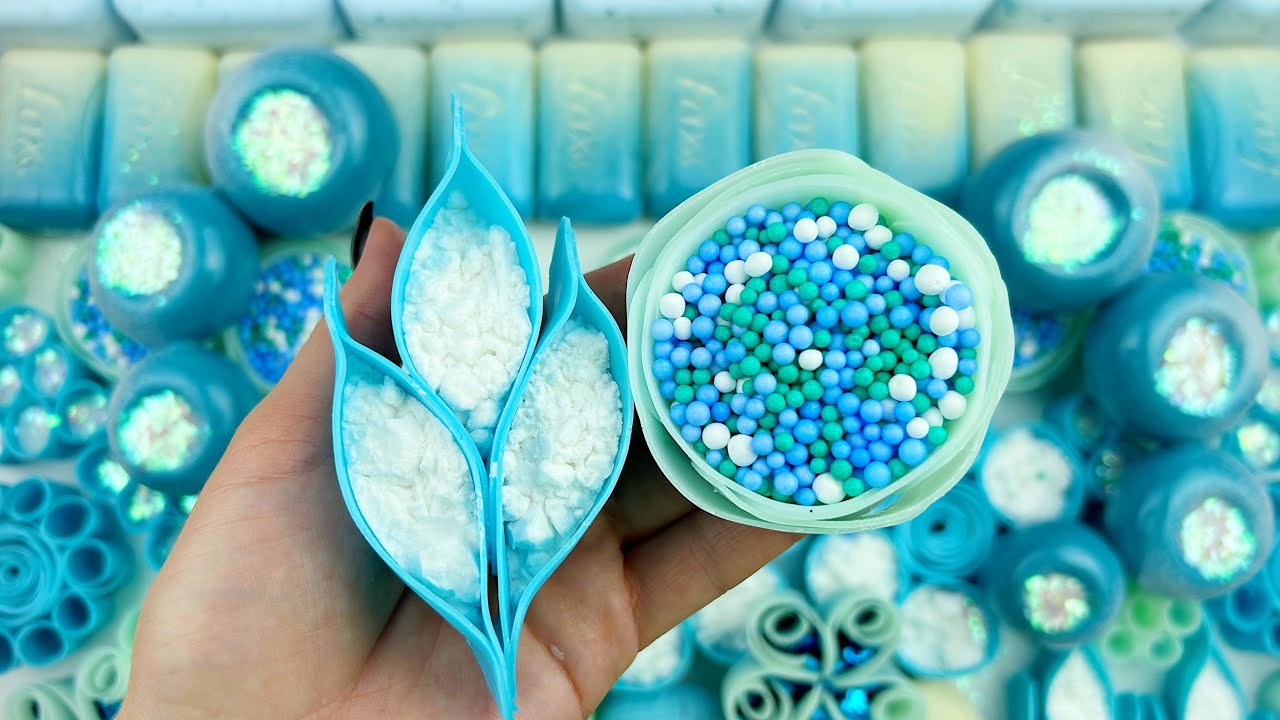 JUST BLUE★Clay cracking★Soap boxes with starch★ASMR SOAP★Baking soda ★ soap cubes
