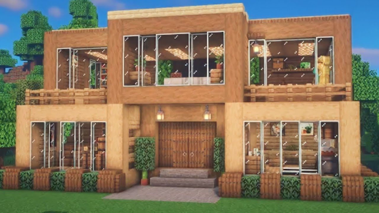 Minecraft : How to Build a Modern Wooden Survival House Tutorial - YouTube