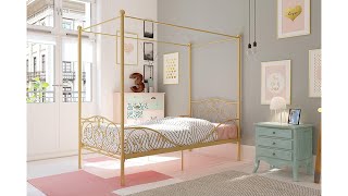 DHP Canopy Metal Bed with Sturdy Bed Frame, Gold, Twin