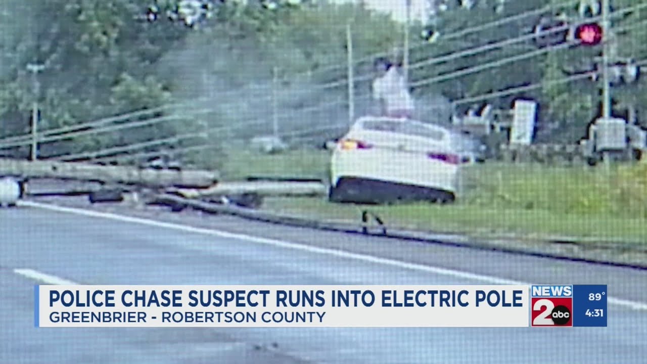 Suspect crashes into utility pole during Greenbrier police chase - YouTube