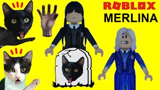 Merlina Addams en Roblox pero escapa de Miercoles jugando con gatitos Luna y Estrella Video de gatos