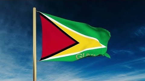 4K Guyana flag slider style with title. Waving in the wind with cloud background animation Stock