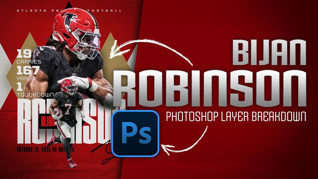 Bijan Robinson Atlanta Falcons Photoshop Layer Breakdown