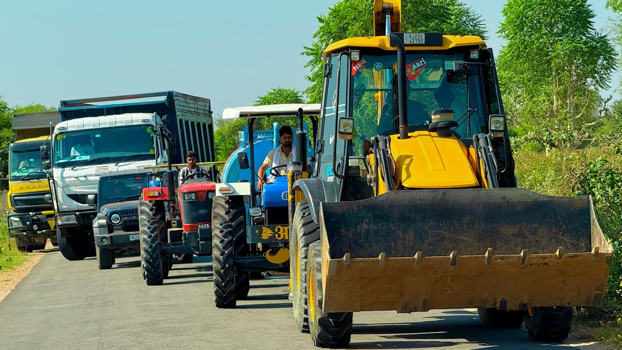 Jcb 3dx loading Mud in TATA Tippers Tractors Swaraj 855F New Holland 3630 Tractor 4x4 jcb Thar Truck