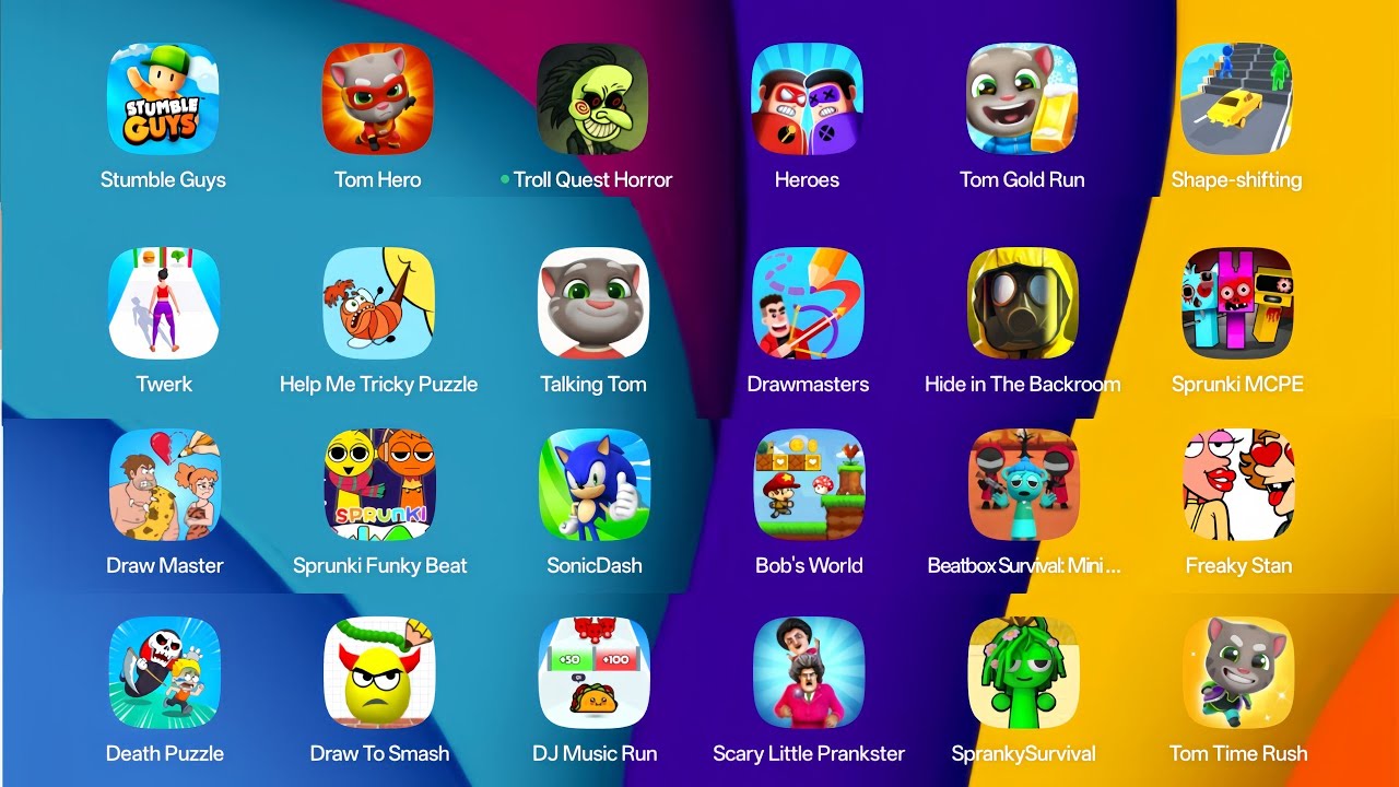 Death puzzle,Draw Master,Draw to smash,Scary Little prankster,Freaky Stan,Sonic Dash,Spranky Surviva