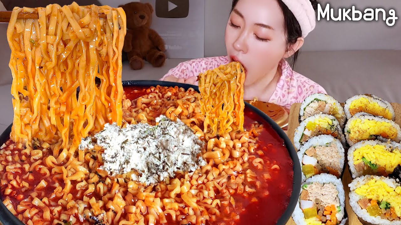 4 пряные Рамен+Кимбап🔥Корейские экстремальные соки с огнем▶Samyang Ramen🍜ㅣREAL SOUNDㅣASMR MUKBANGㅣ ☆