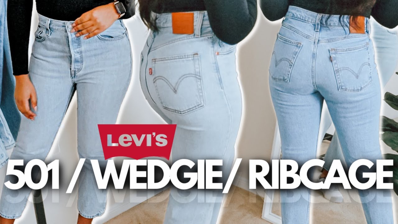 LEVI'S JEANS REVIEW & TRY ON | 501, Ribcage & Wedgie! - YouTube