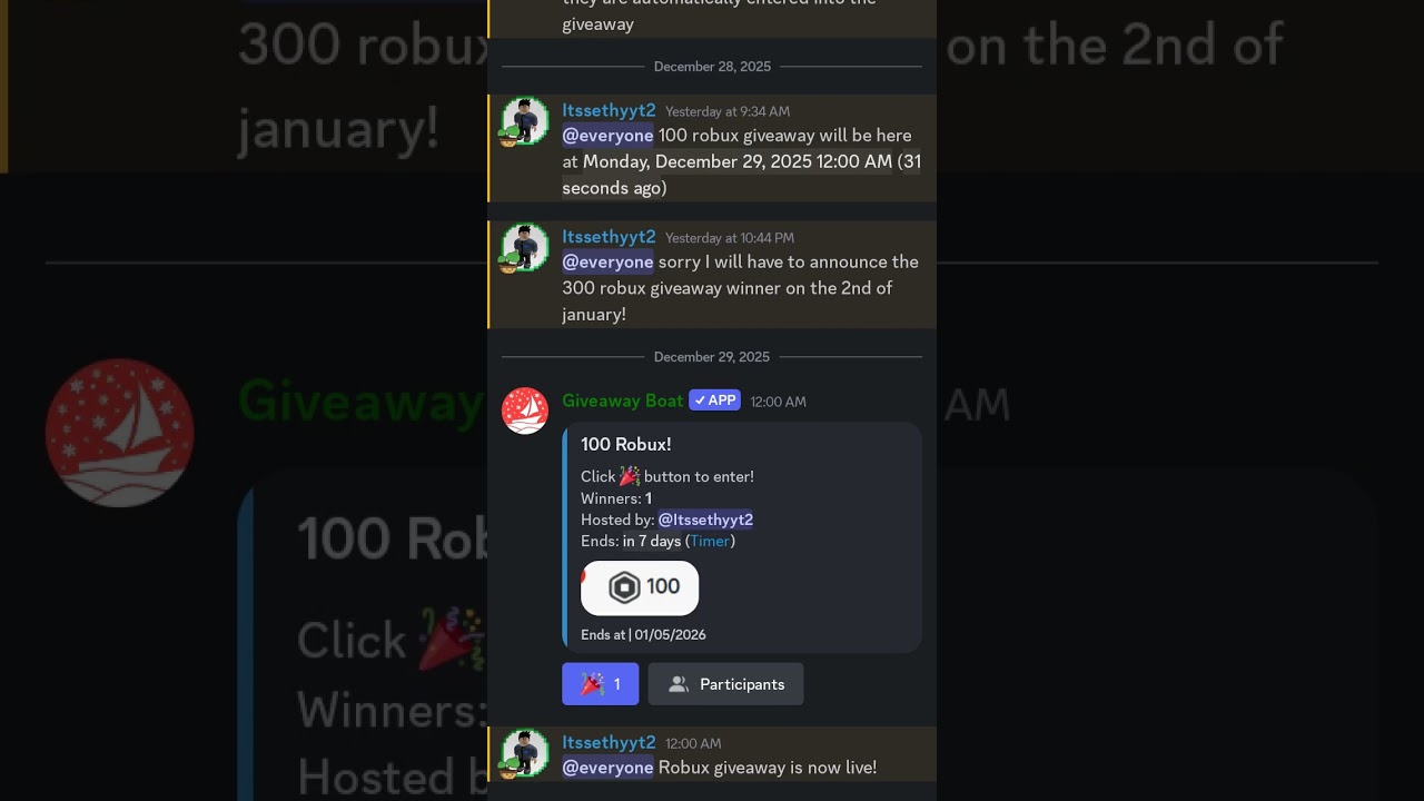 100 robux giveaway on my discord server! Link in description (Day 7) 