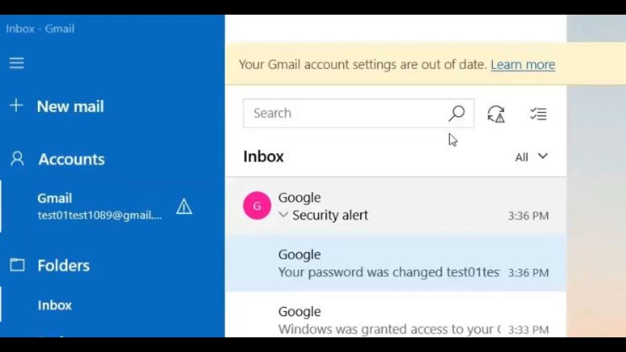 windows 10 disable outlook account settings are out of date