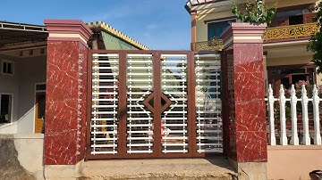 lắp đặt mẫu cổng sắt hộp 4 cánh _ sơn tĩnh điện 2 màu