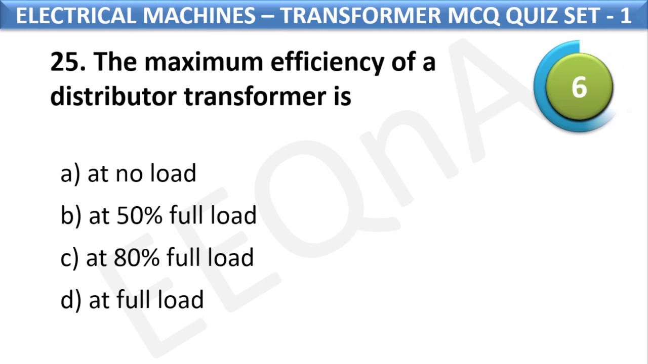 Electrical Machines Transformer MCQ Quiz set 1 YouTube