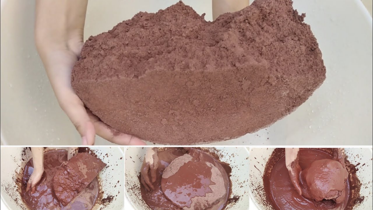 Big chunks of pure red dirt crumbling and dipping in water