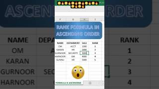 rank formula in excel 😳🔥 #excel #shorts #trending #viral #tutorial #trending #msoffice #office #pc