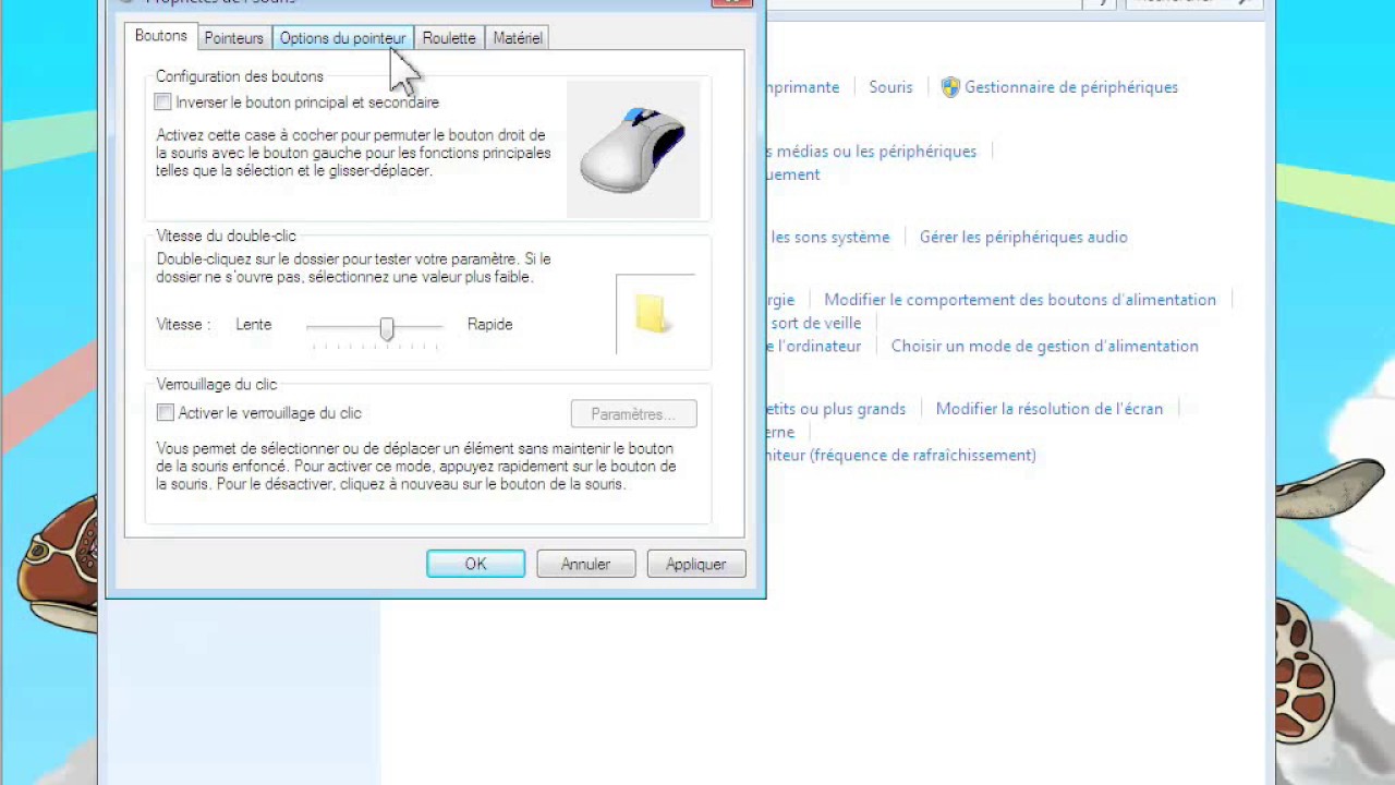 Panneau de config   Configurer la souris et le clavier