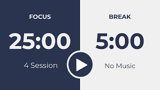 25/5 Pomodoro Timer - (4x25 min) | No Music - Study Motivation - Countdown Timer