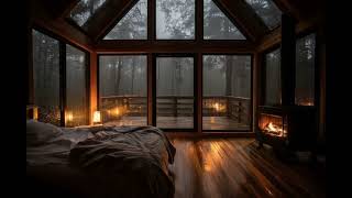 어둡고 아늑한 침실에 부드러운 비와 벽난로 | 편안한 밤 분위기 screenshot 3