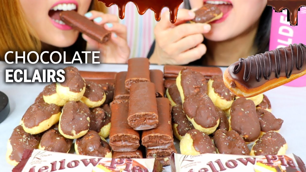 ASMR CHOCOLATE ECLAIRS and MARSHMALLOW PIES (soft eating sounds) | Kim&Liz ASMR