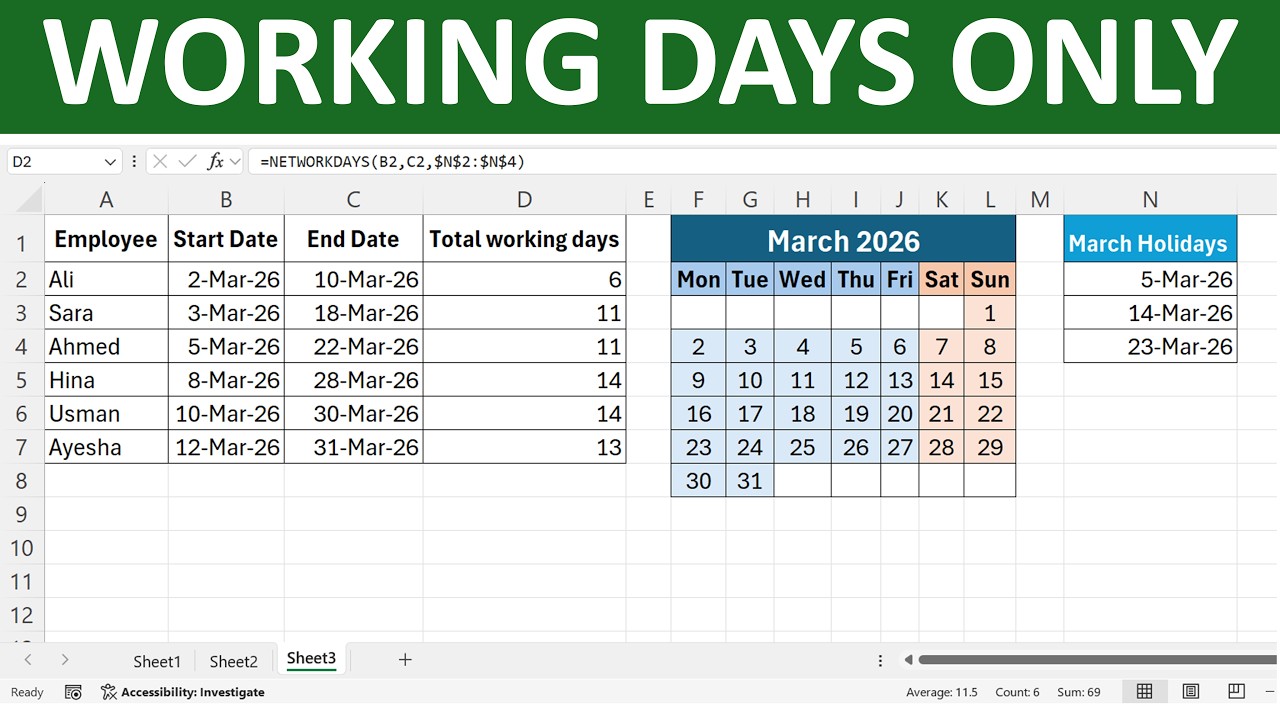 NETWORKDAYS Function in Excel | Calculate Working Days (Exclude ...