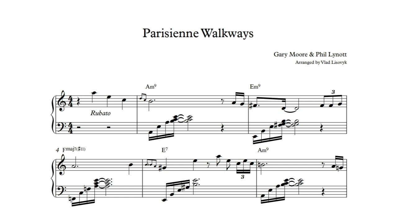 Gary Moore - Parisienne Walkways Piano Arrangement and Sheet Music
